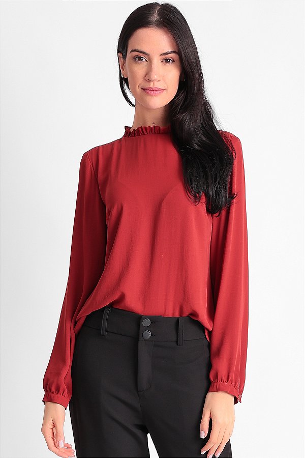 BLUSA MANGA LONGA CREPE BORDO HELENA