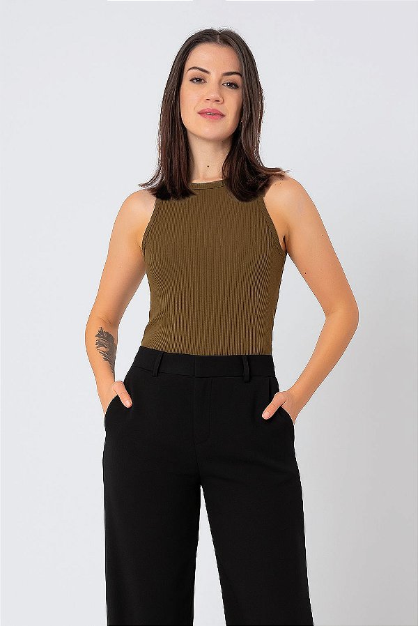 CROPPED DECOTE CARECA CANELADA VERDE ELOÁ