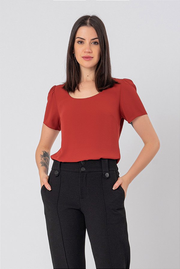 BLUSA MANGA CURTA CREPE BORDO MANUELA