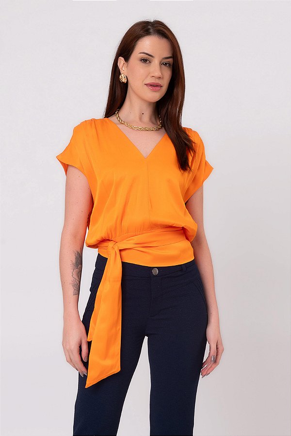 BLUSA VISCOSE ACETINADA ORANGE FLAME GIOVANA
