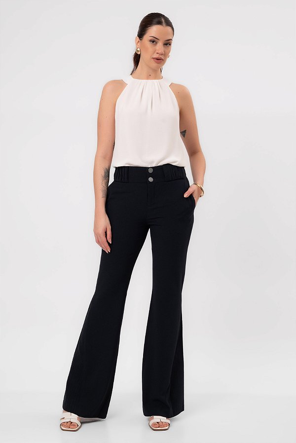 CALÇA FLARE CREPE PRETO EMILY