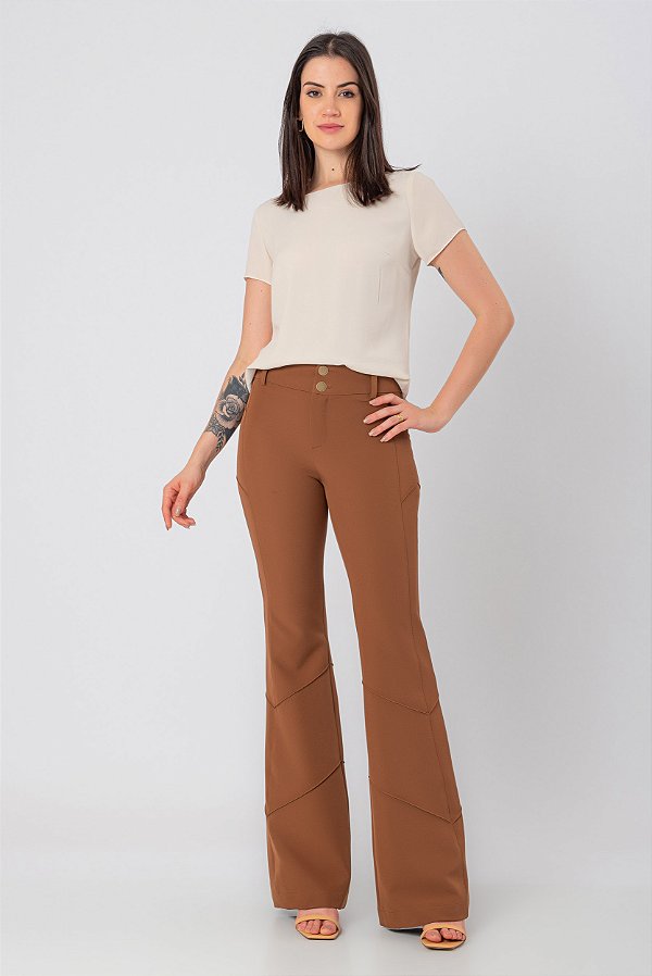 CALÇA FLARE CREPE MARROM MARIA RITA