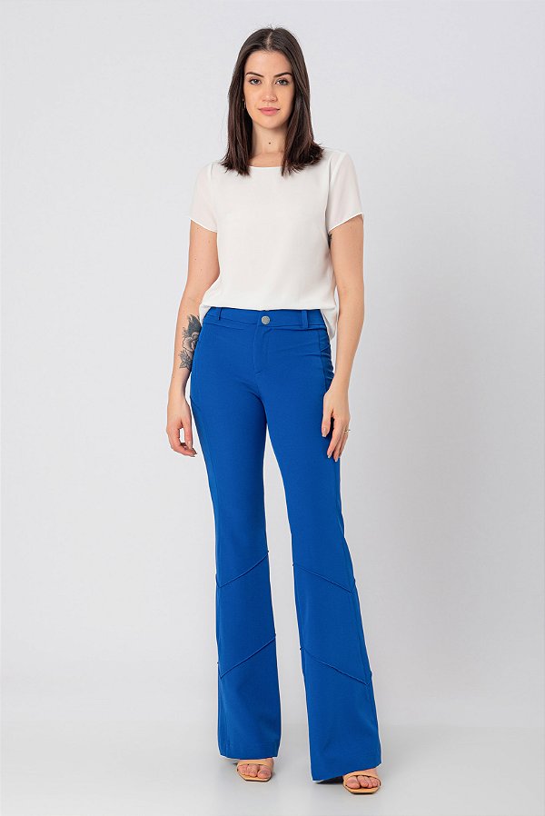 CALÇA FLARE CREPE COBALTO MARIA RITA