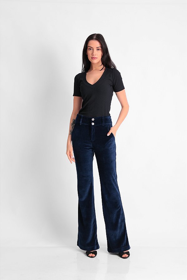 CALÇA FLARE PLUSH MARINHO ISIS