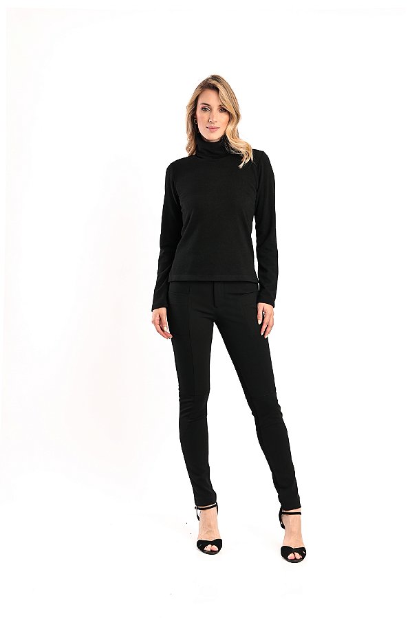 BLUSA GOLA ALTA MANGA LONGA PRETO EVELYN