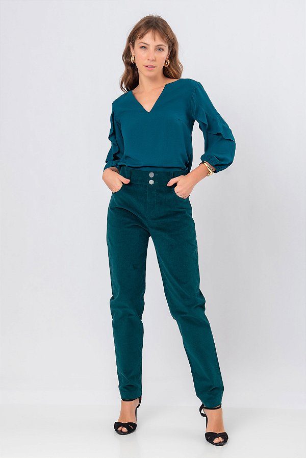 CALÇA SKINNY VELUDO VERDE ARIANA