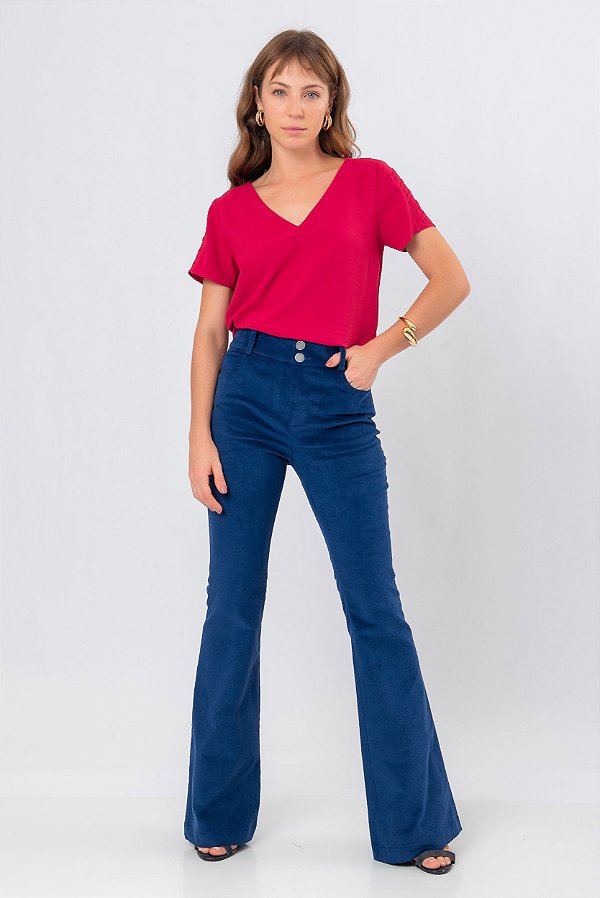 CALÇA FLARE VELUDO AZUL ARIANA