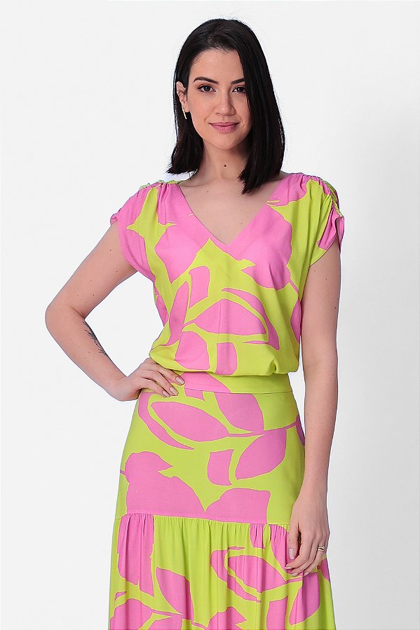 BLUSA VISCOSE FLOWER PRINT ROSA