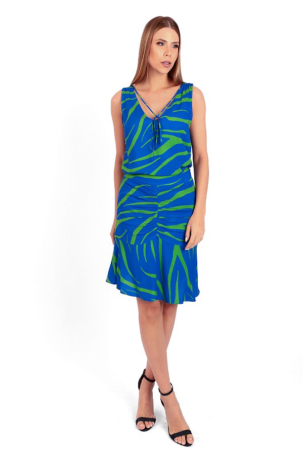 SAIA CURTA ANIMAL PRINT AZUL