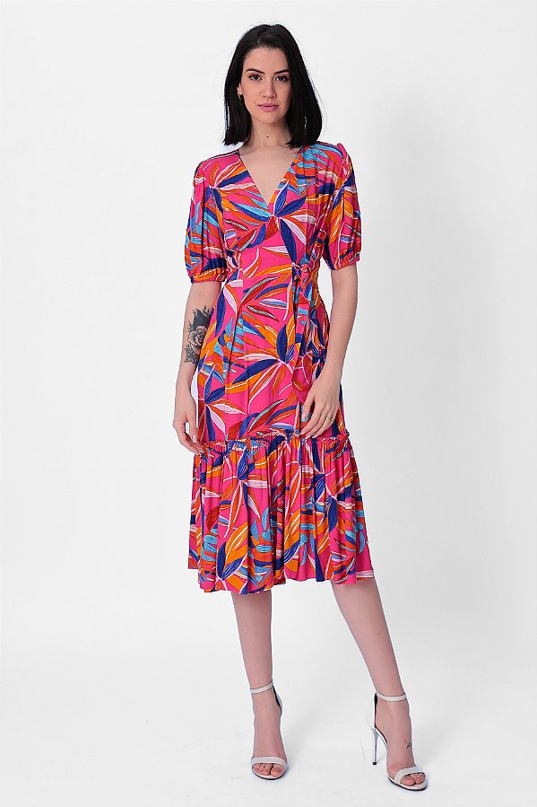 VESTIDO MIDI VISCOSE TROPICAL FLOWER