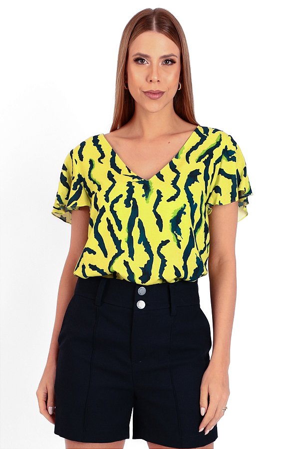 BLUSA VISCOSE CYBER LIME PRINT