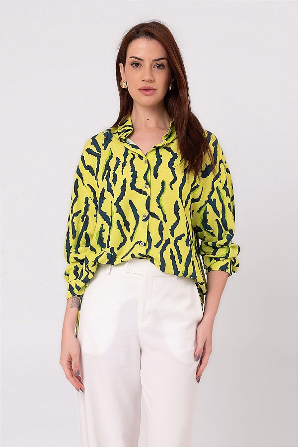 CAMISA VISCOSE CYBER LIME PRINT