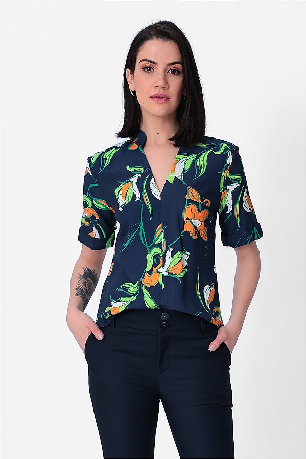 CAMISA MANGA CURTA VISCOSE COLOR FLOWER