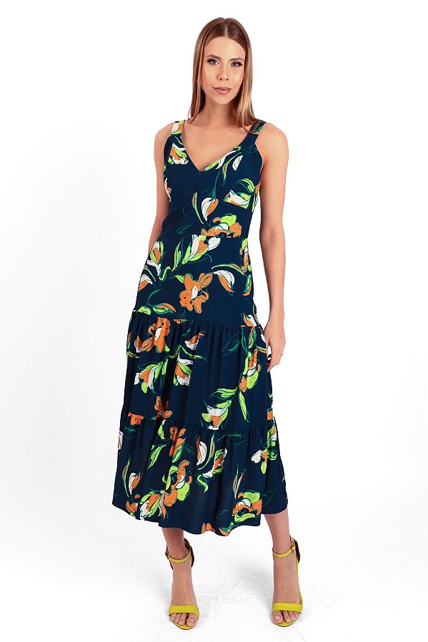 VESTIDO MIDI VISCOSE COLOR FLOWER