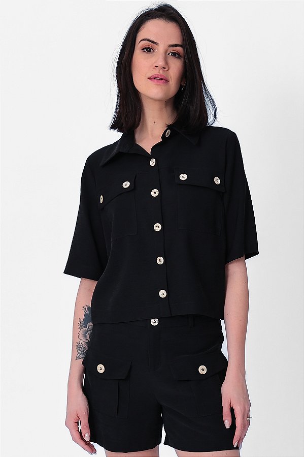 CAMISA MANGA CURTA PAMELA PRETO