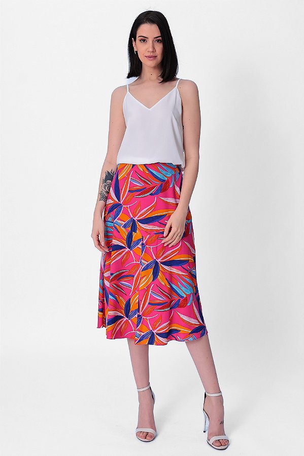 SAIA MIDI VISCOSE TROPICAL FLOWER