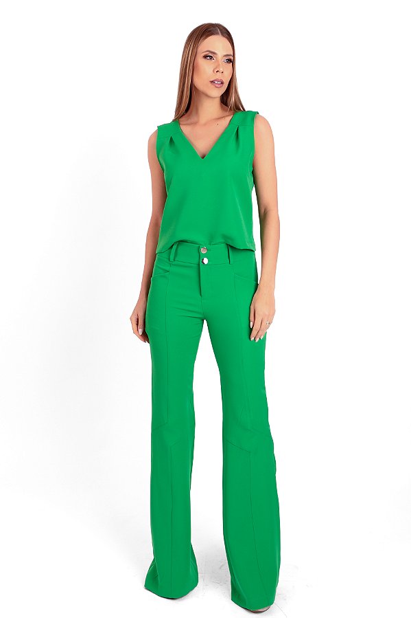 CALÇA FLARE CREPE VERDE ANA VITORIA