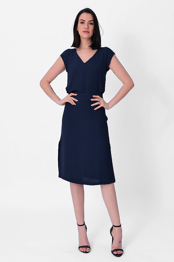 SAIA MIDI CREPE AZUL ANA LIZ