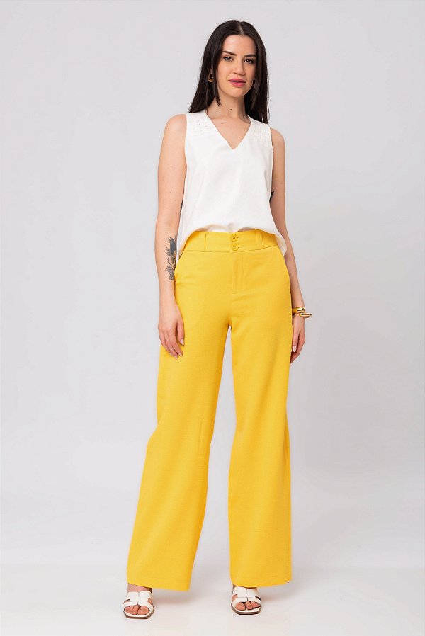 CALÇA CREPE RETA AMARELO ISABEL