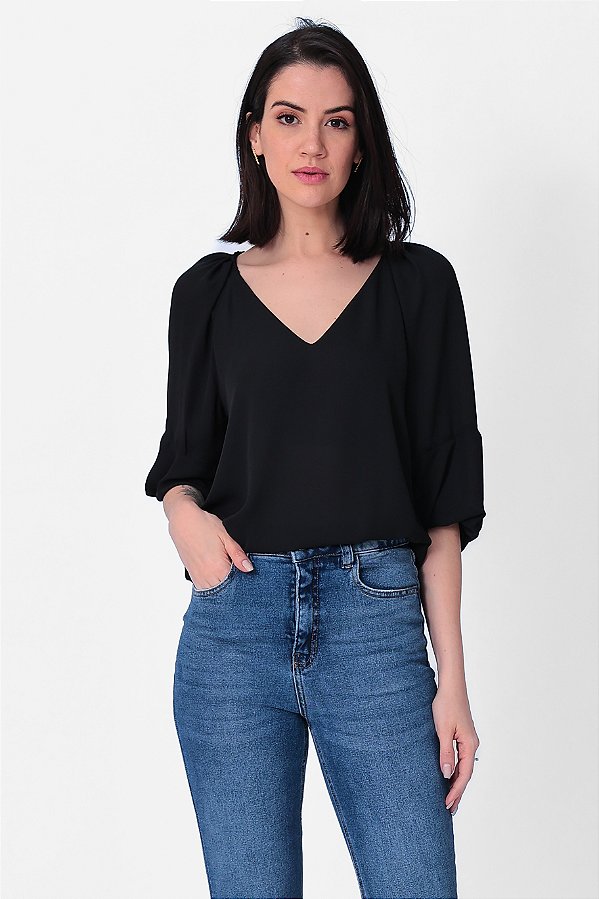 BLUSA MANGA 3/4 CREPE PRETO CAMILA