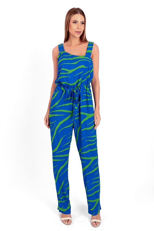 MACACÃO VISCOSE ANIMAL PRINT AZUL