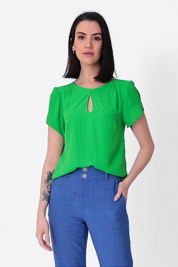 BLUSA MANGA CURTA CREPE VERDE CAMILA