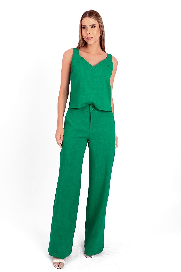 CALÇA RETA CREPE VERDE LÍDIA