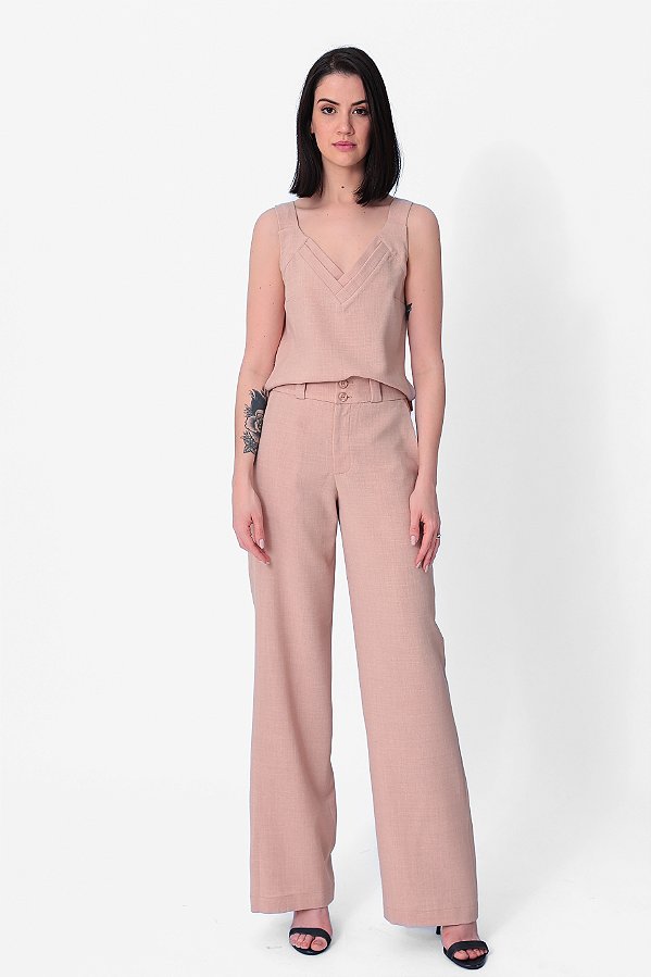 CALÇA RETA CREPE BEGE LÍDIA