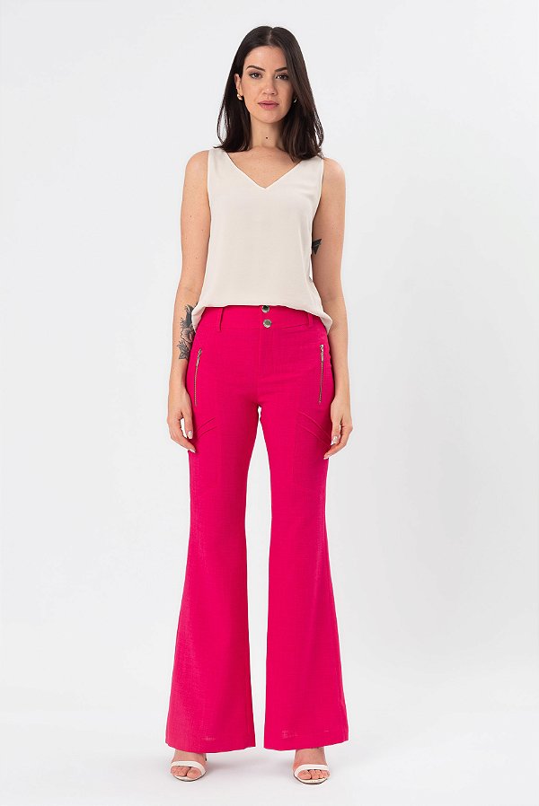 CALÇA FLARE CREPE LIDIA PINK