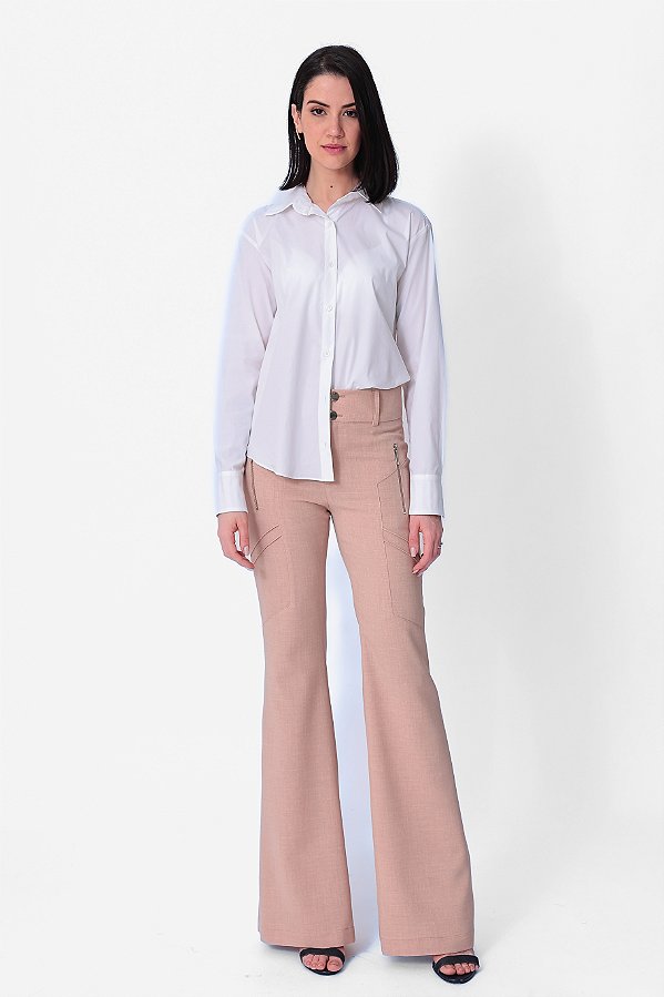 CALÇA FLARE CREPE LIDIA AREIA