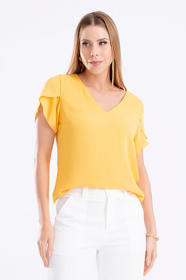 BLUSA CREPE MANGA CURTA AMARELO LIA