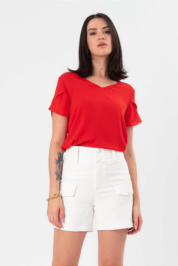 BLUSA CREPE MANGA CURTA VERMELHO LIA