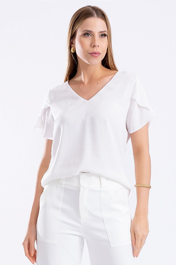 BLUSA CREPE MANGA CURTA OFF WHITE LIA