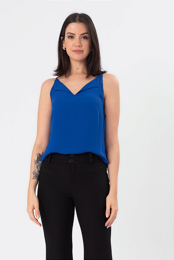 REGATA ALÇA FINA CREPE AZUL NEW CAMILA