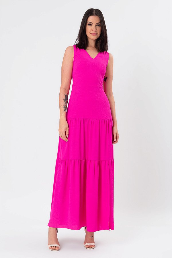 VESTIDO LONGO CREPE ROSA ANA LIZ