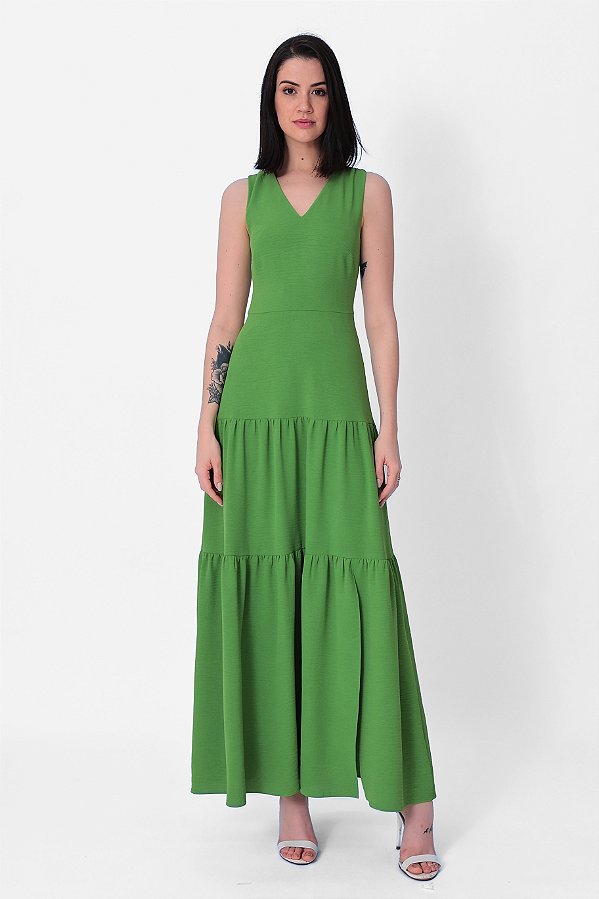 VESTIDO LONGO CREPE VERDE ANA LIZ