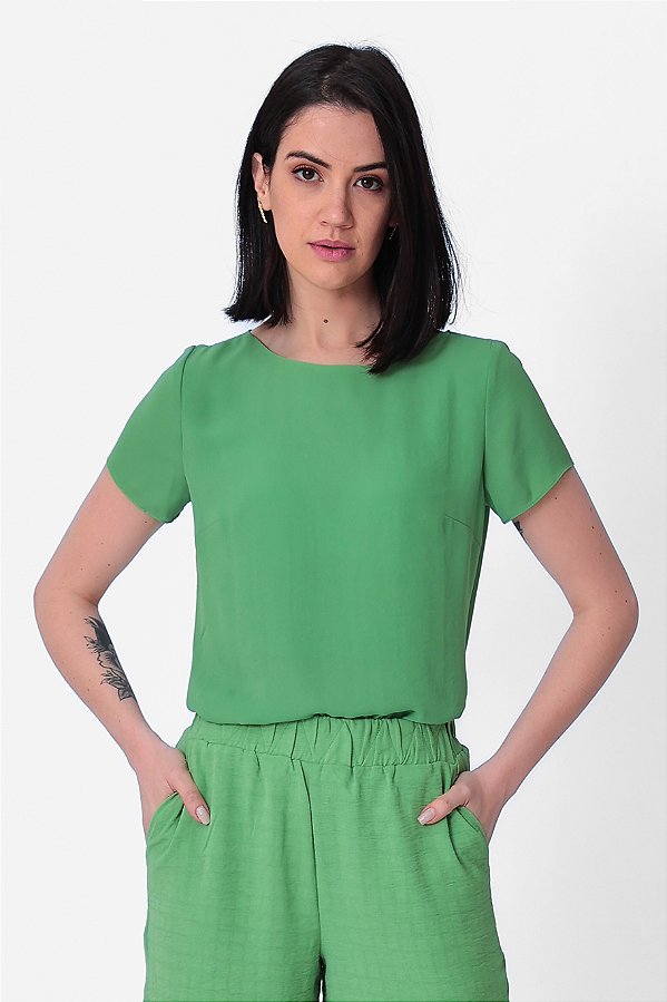 BLUSA MANGA CURTA CREPE VERDE JULLY ESSENTIAL