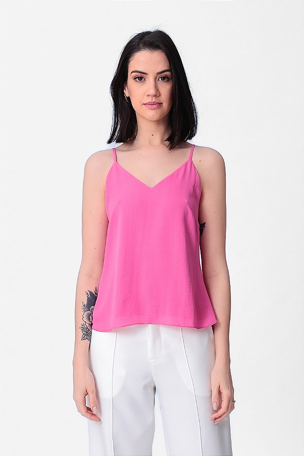 REGATA ALÇA FINA CREPE ROSA LARISSA