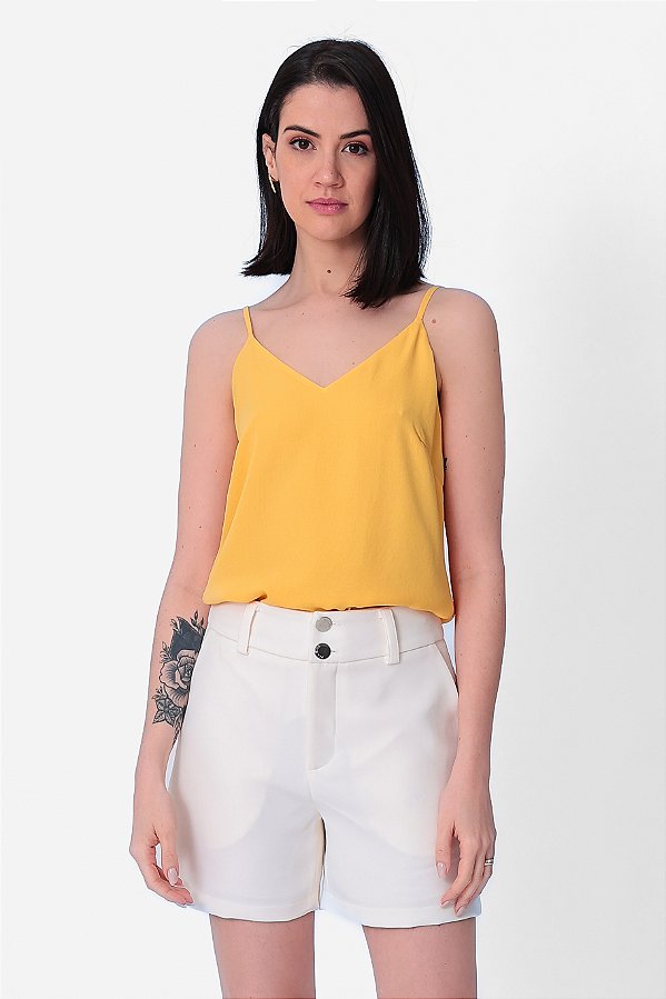 REGATA ALÇA FINA CREPE AMARELO LARISSA