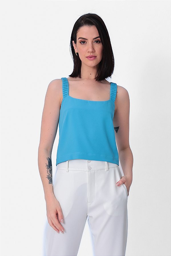 REGATA CREPE ALÇA DETALHE AZUL LARA
