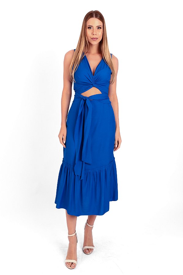 VESTIDO MIDI VISCOSE AZUL MIRELA
