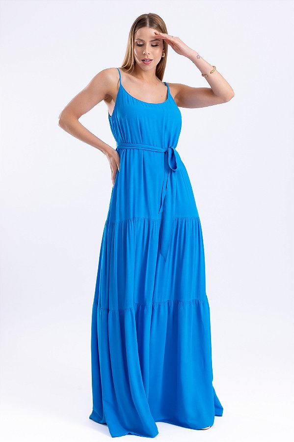 VESTIDO LONGO VISCOSE AZUL MEL