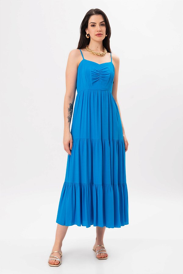 VESTIDO MIDI VISCOSE AZUL ADELE