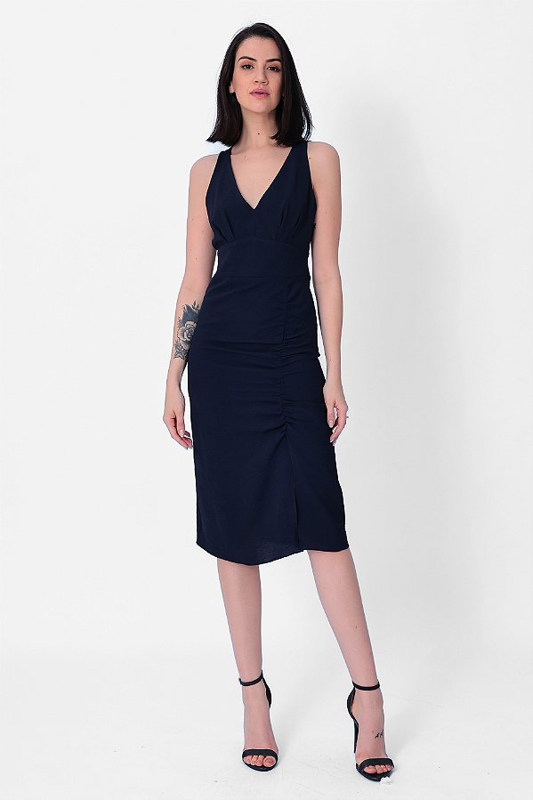 VESTIDO CREPE MARINHO NEW CLAUDIA
