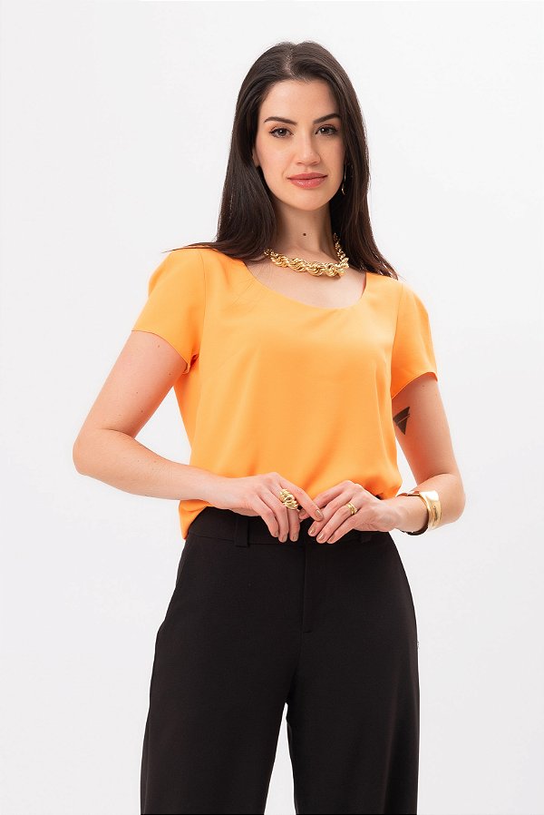 BLUSA CREPE MANGA CURTA LARANJA ALANA