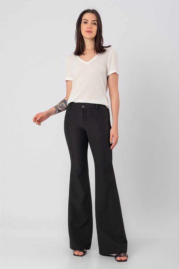 CALÇA FLARE CREPE PRETO BELLA
