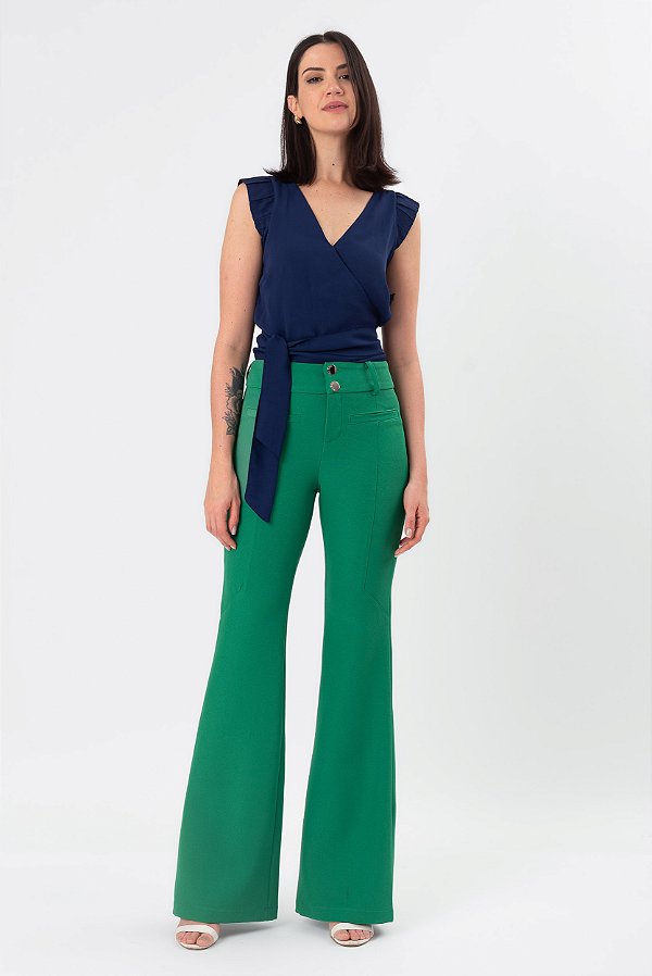 CALÇA FLARE CREPE VERDE BELLA