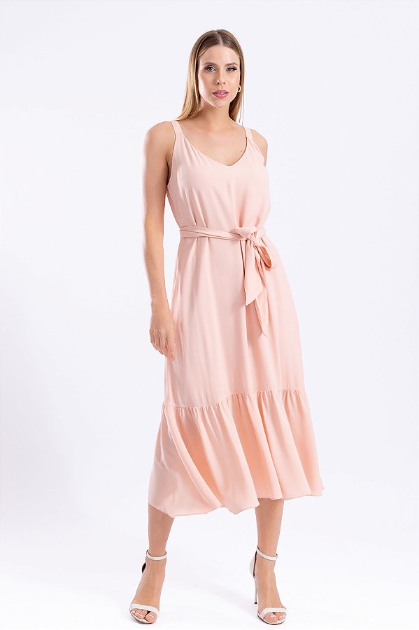 VESTIDO MIDI VISCOSE NUDE VERA