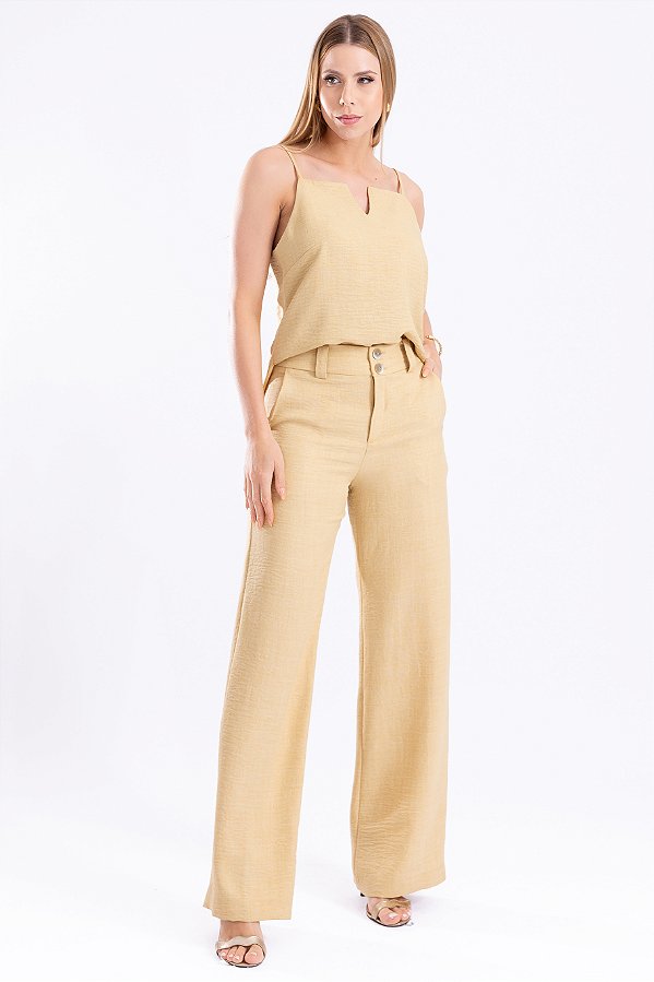 CALÇA RETA RUSTIC CREPE BEGE ELIANA