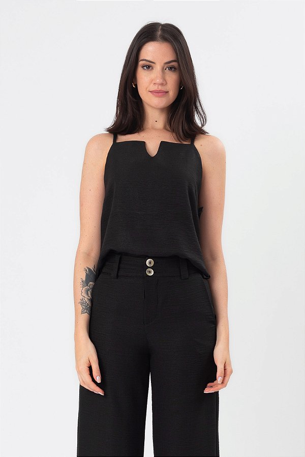 REGATA CREPE RUSTIC ALÇA FINA PRETO ELIANA